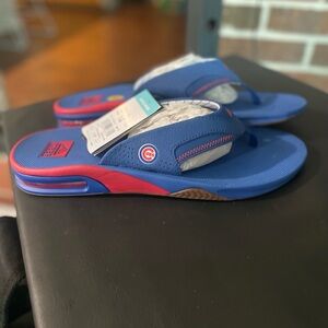 Blue and Red Flip Flops with Logo